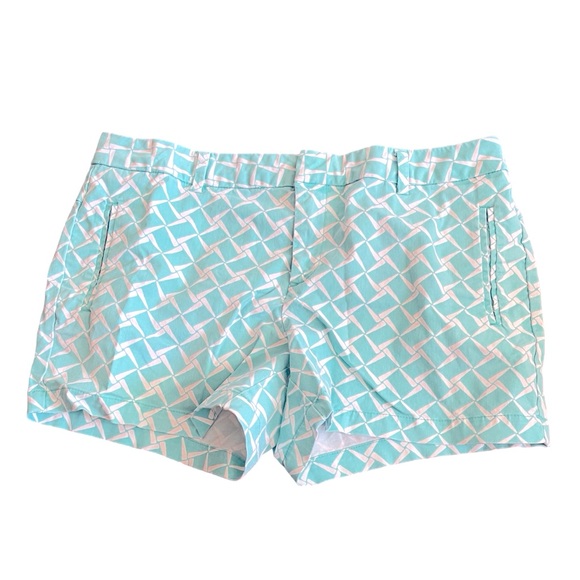 JCP Aqua blue white cotton shorts size 12 spandex four pockets geometric print - Picture 1 of 11